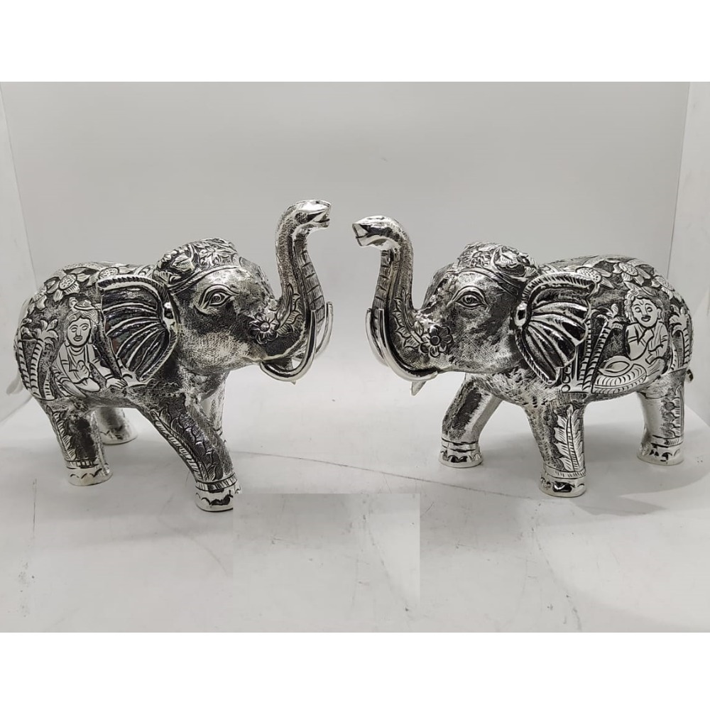 92.5 Pure Silver Elephant Pair With Raised Trunk PO-174-51