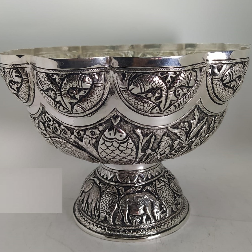 925 Pure Silver Designer Fruit & Flower Basket With Handle PO-162-12