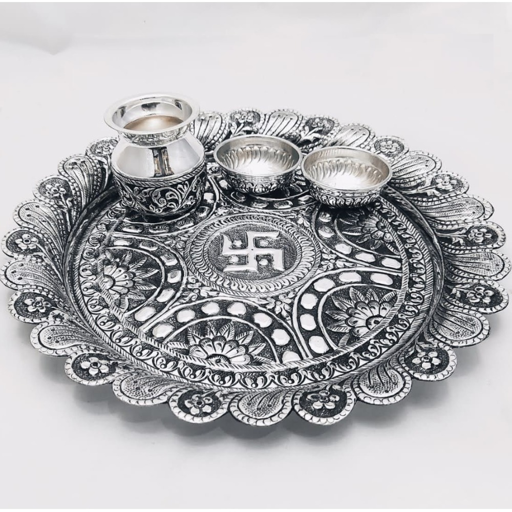 925 Pure Silver Antique Pooja Thali Set PO-263-24