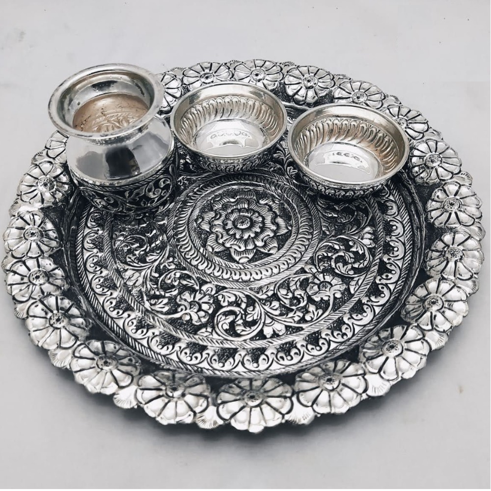 925 Pure Silver Antique Pooja Thali Set PO-263-18