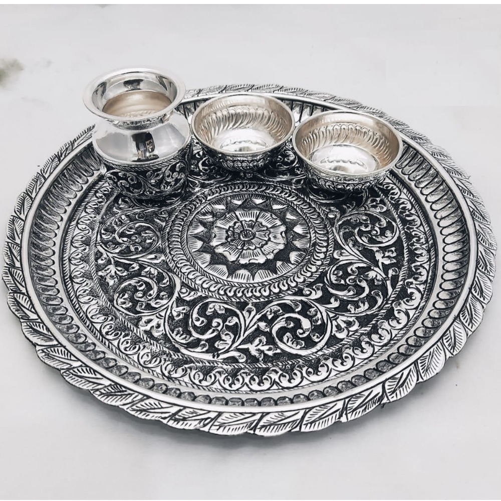 925 Pure Silver Antique Pooja Thali Set PO-263-15