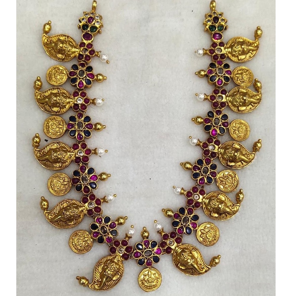 925 Pure Silver Stylish Navratan Necklace In Gold plating PO-216-40