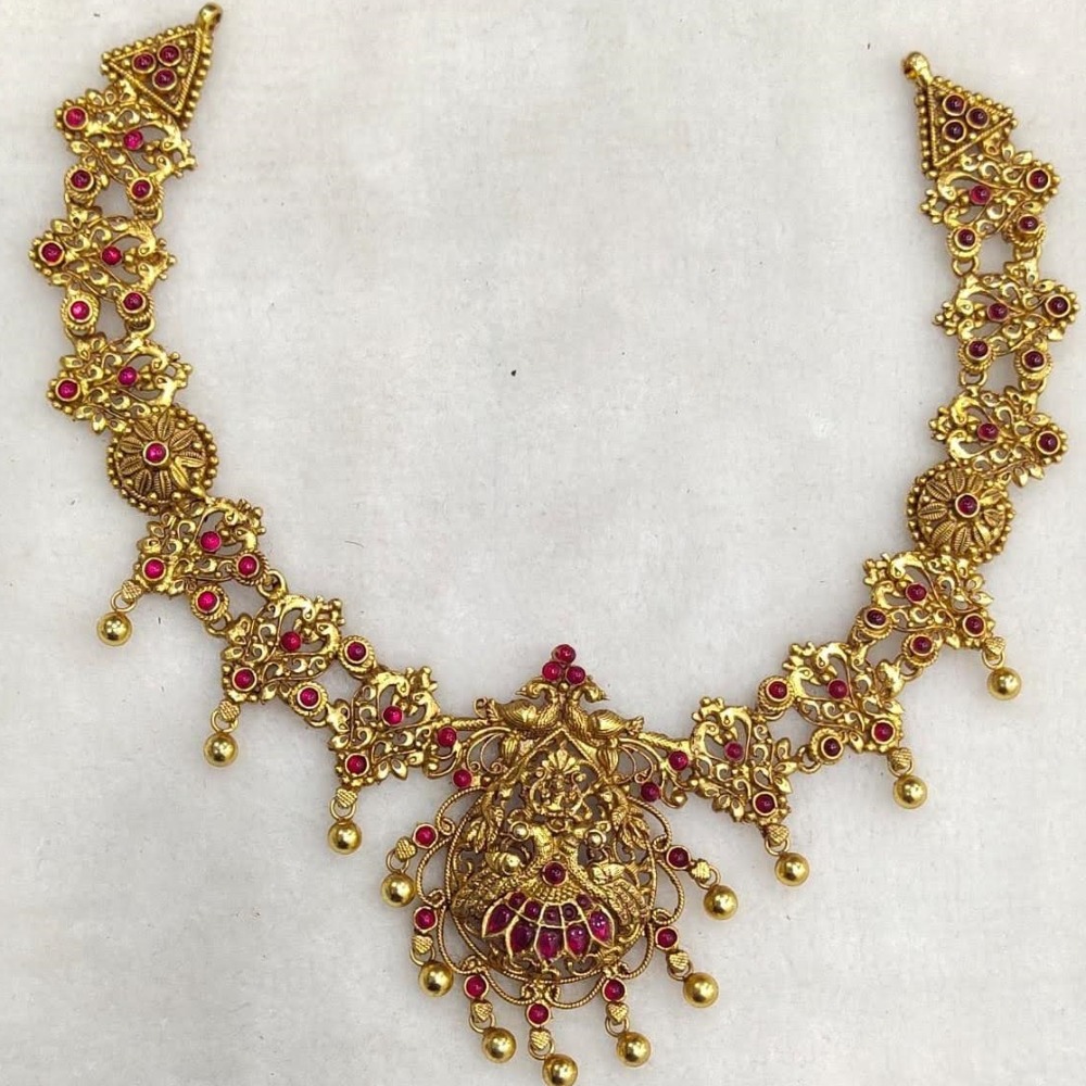 925 Pure Silver Stylish Navratan Necklace In Gold plating PO-216-37