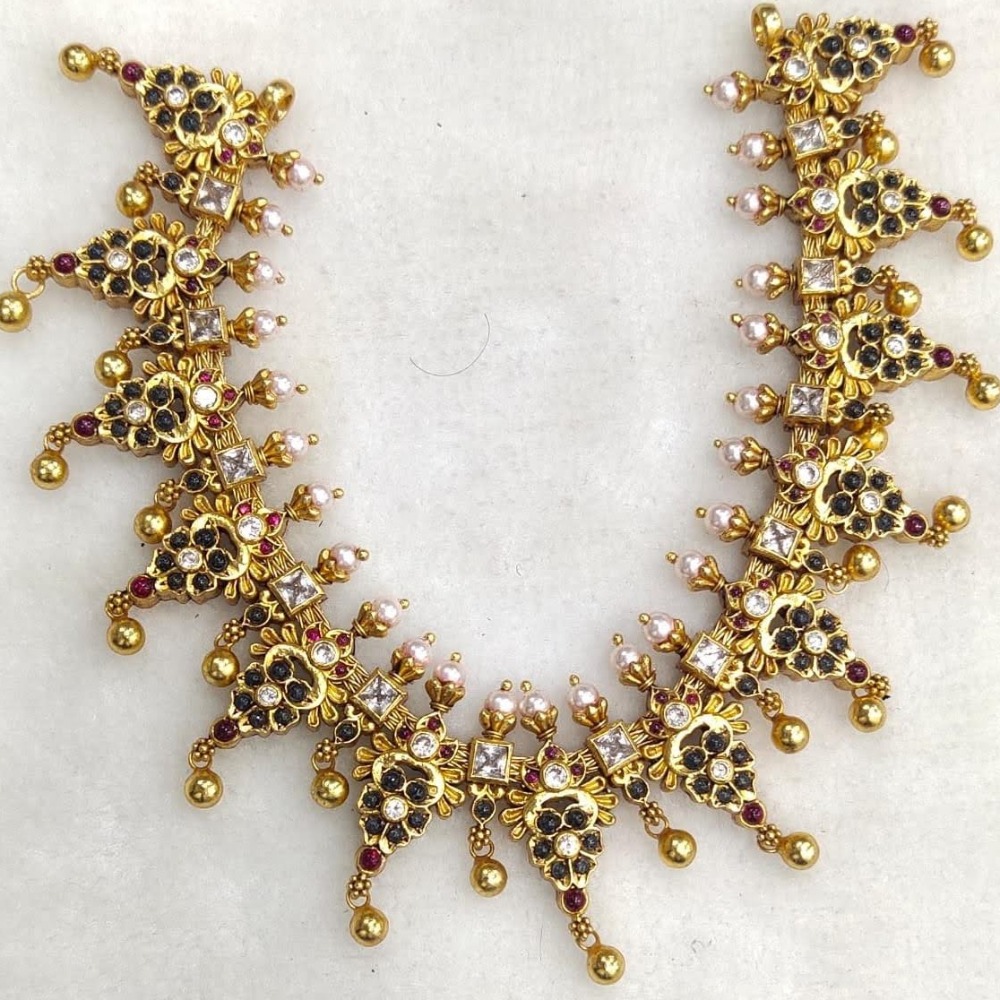 925 Pure Silver Stylish Navratan Necklace In Gold plating PO-216-33