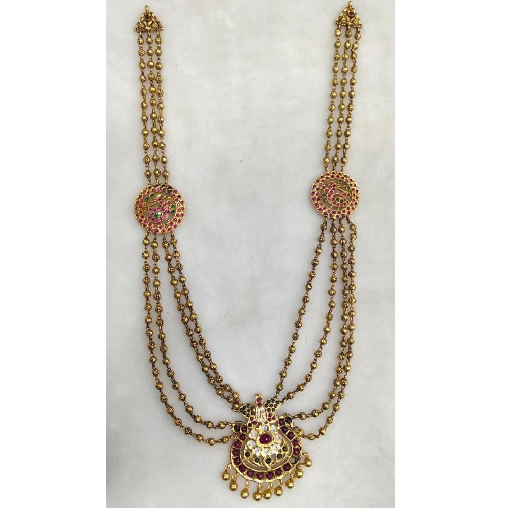 925 Pure Silver Stylish Navratan Necklace In Gold plating PO-216-26