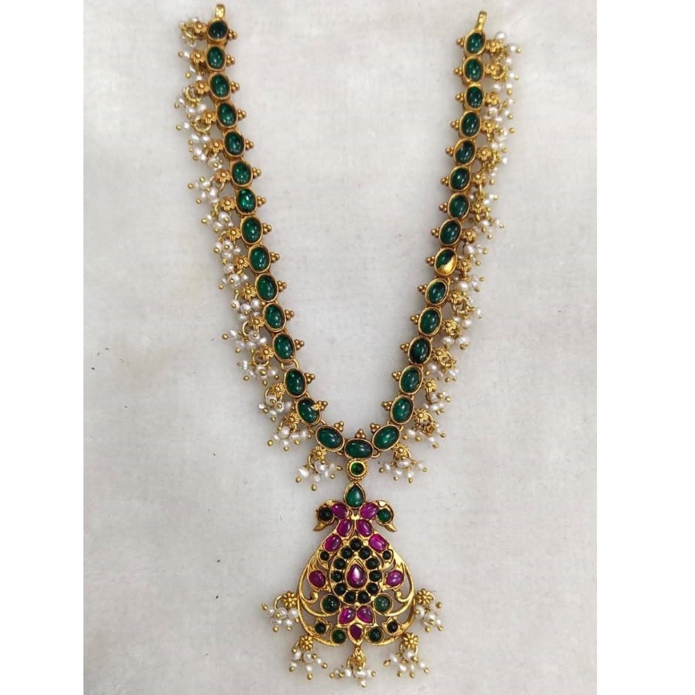 Pure silver stylish navratan necklace in gold plating po-216-24