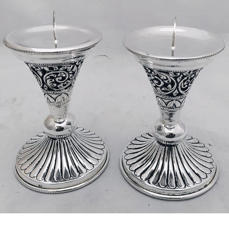 Pure Silver Candle Stand In Fine Antique Carvings PO-339-01