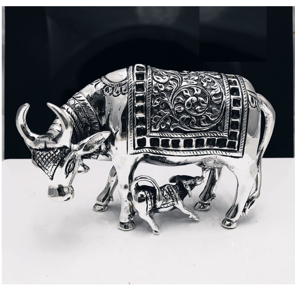Pure silver cow & Calf in antique carvings po-174-28