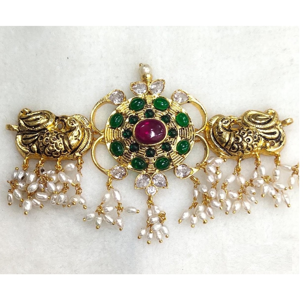 Pure Silver Choker Necklace With Gemstones & Pearls PO-216-30