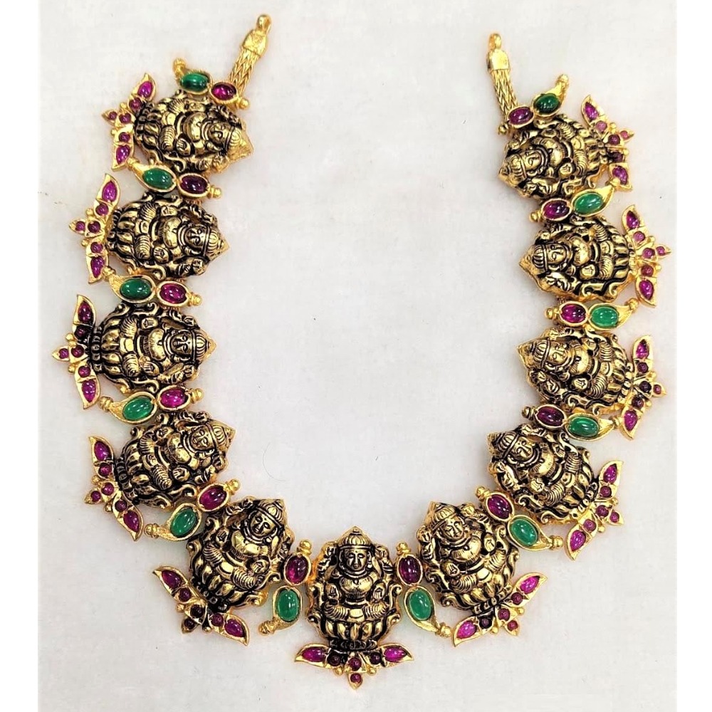Pure silver stylish Lakshmi Choker necklace in Gold Plating po-216-21
