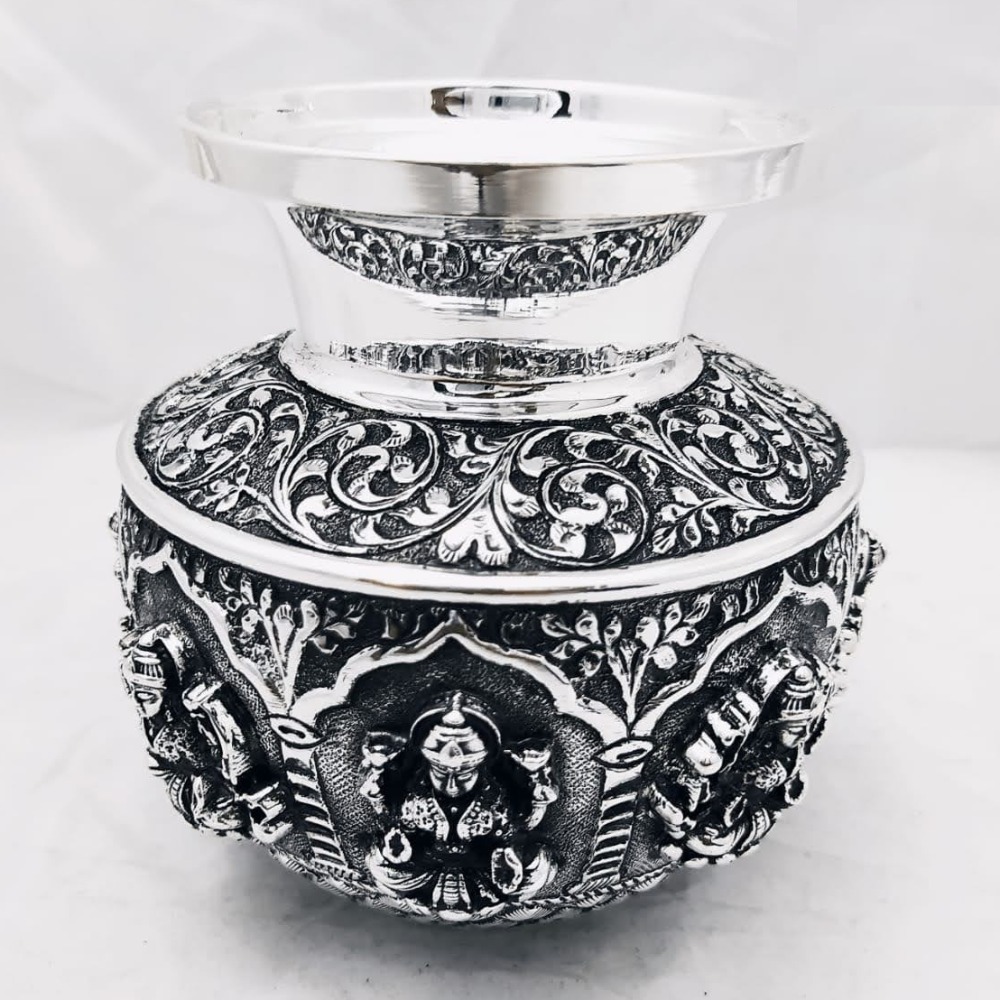 Pure Silver AshtLaxmi Kalash In High Rise Carvings PO-168-08