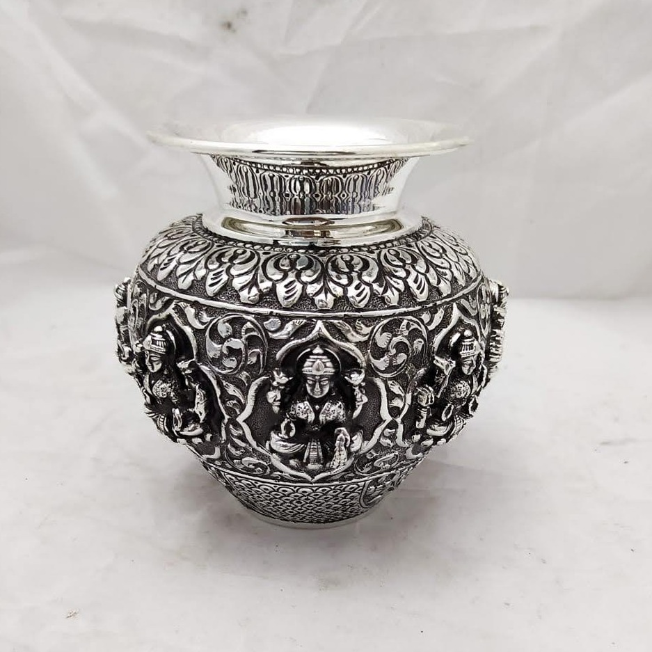 Pure silver asthalakshmi kalash in deep carvings po-168-07 - Image 2