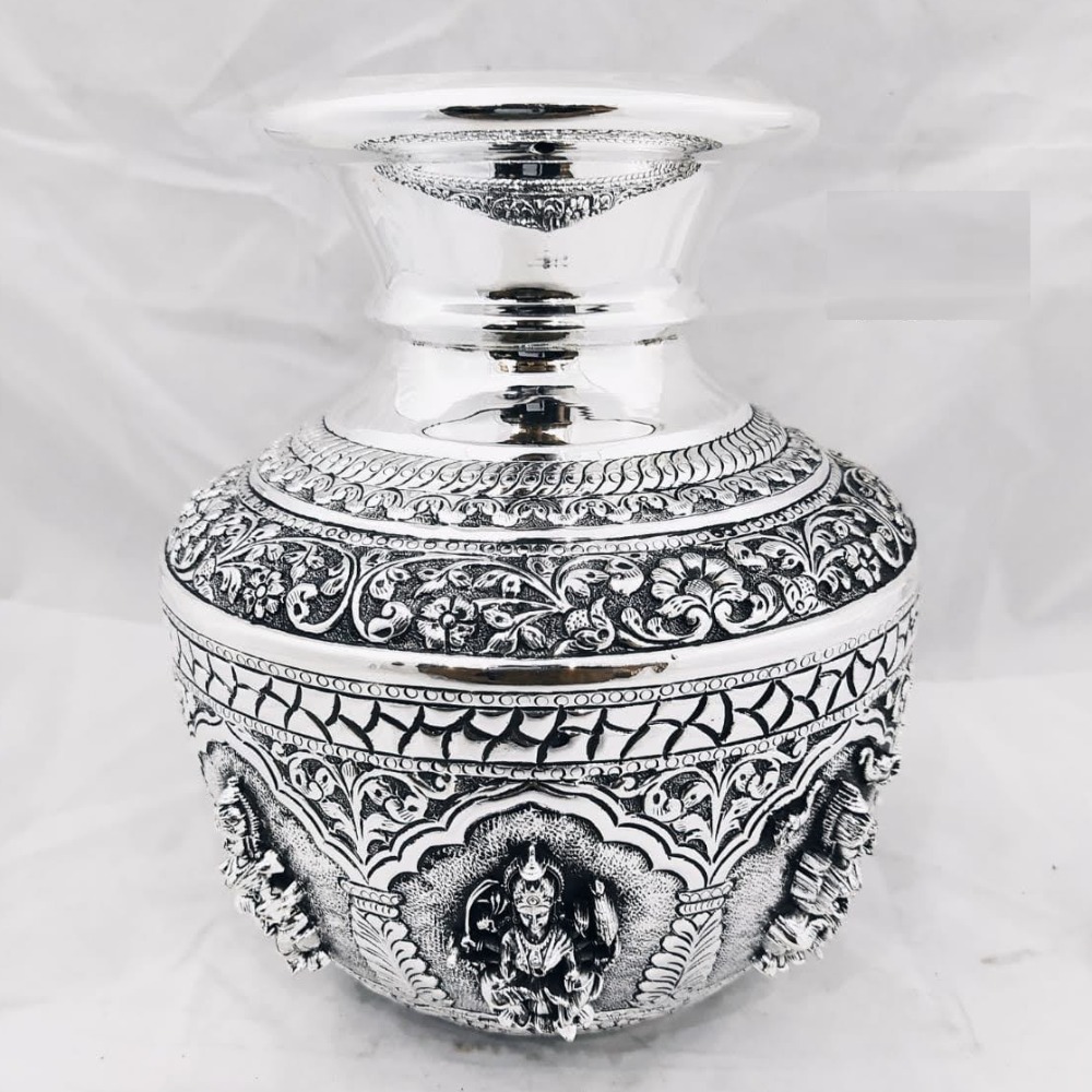 Pure Silver AstaLakshmi Kalash (Vase) in High Rise Carvings PO-168-09