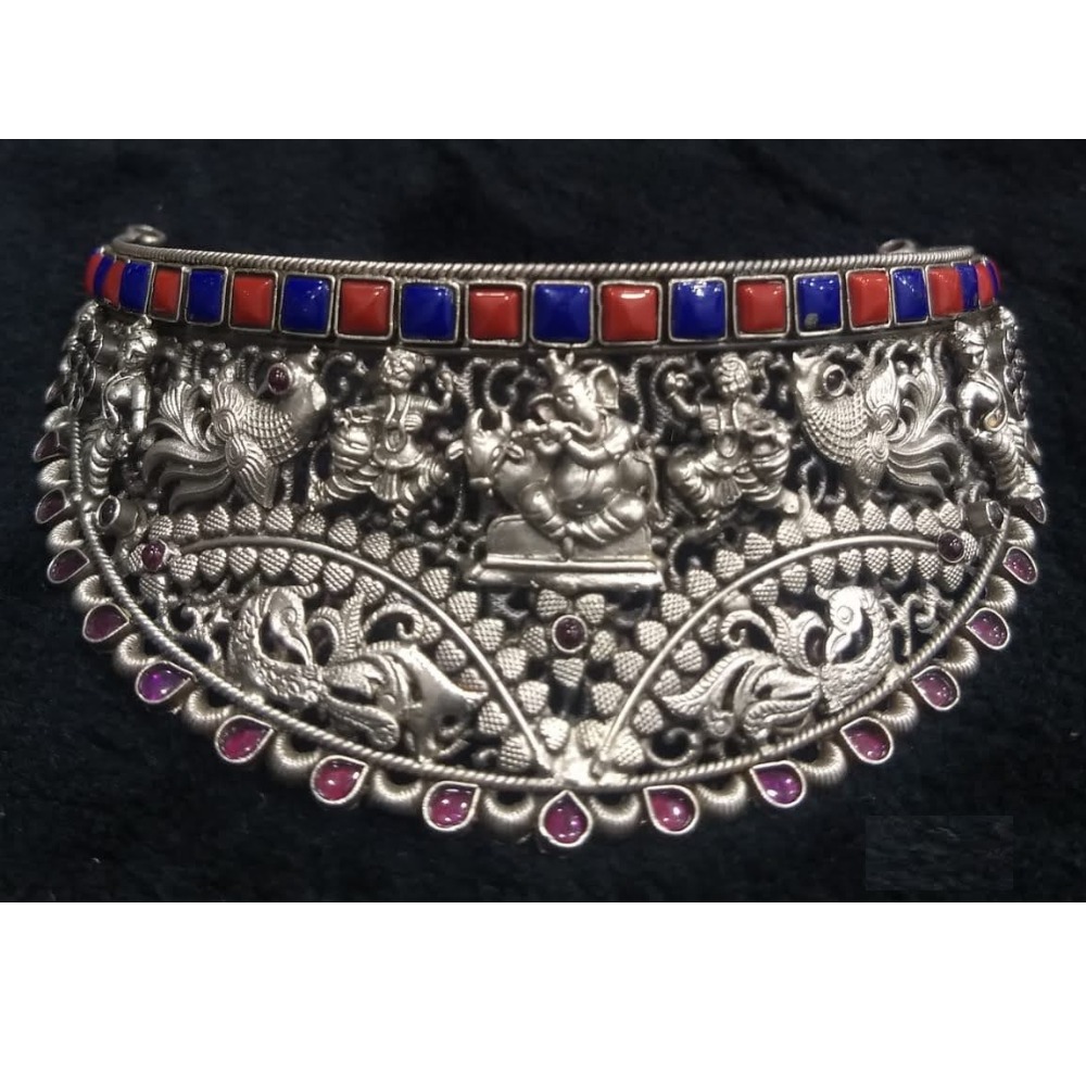 925 pure silver temple choker in antique polish pO-216-13