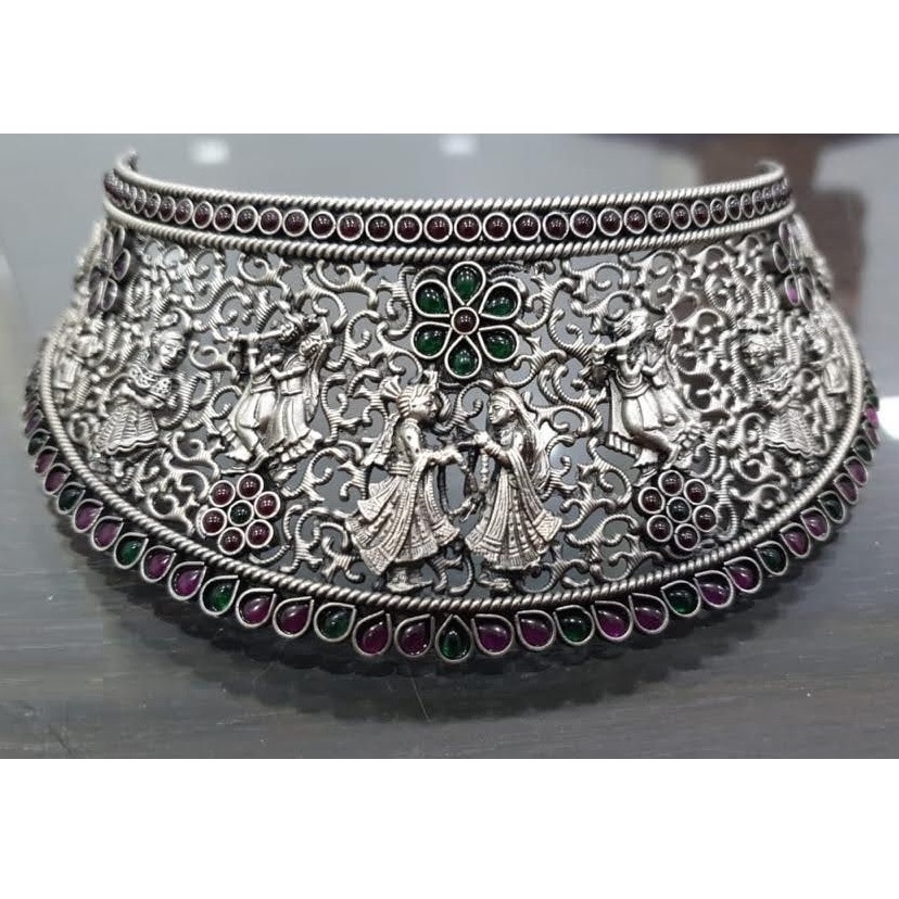 925 pure silver temple choker in antique polish pO-216-11