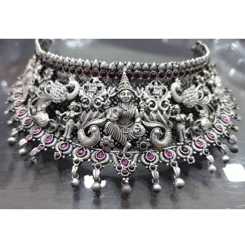 925 pure silver temple choker in Antique polish pO-216-09