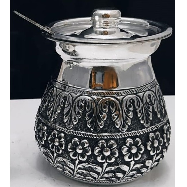 925 pure silver stylish ghee dani with spoon and lid pO-244-05