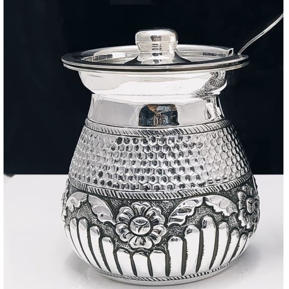 925 pure silver Stylish ghee dani with Spoon and Lid pO-244-03