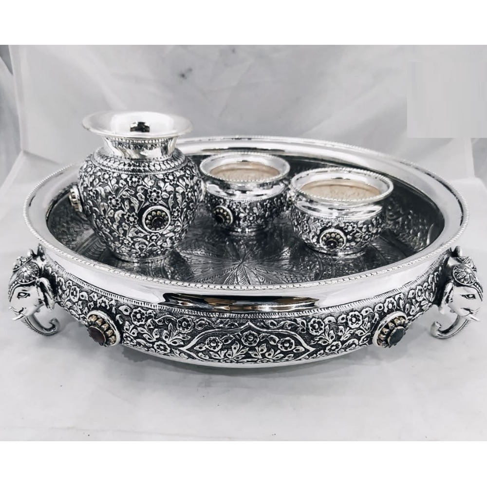 925 Pure Silver Antique South Indian Pooja Thali Set PO-263-07