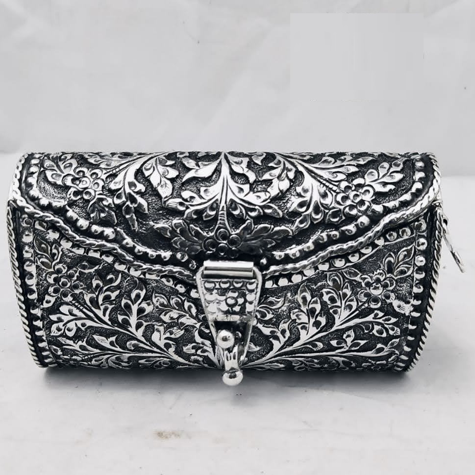 925 pure silver ladies clutch with handle in fine nakashii pO-164-09