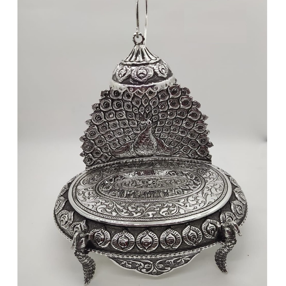 92.5 pure silver solid antique singhasan in mayur carvings pO-141-12