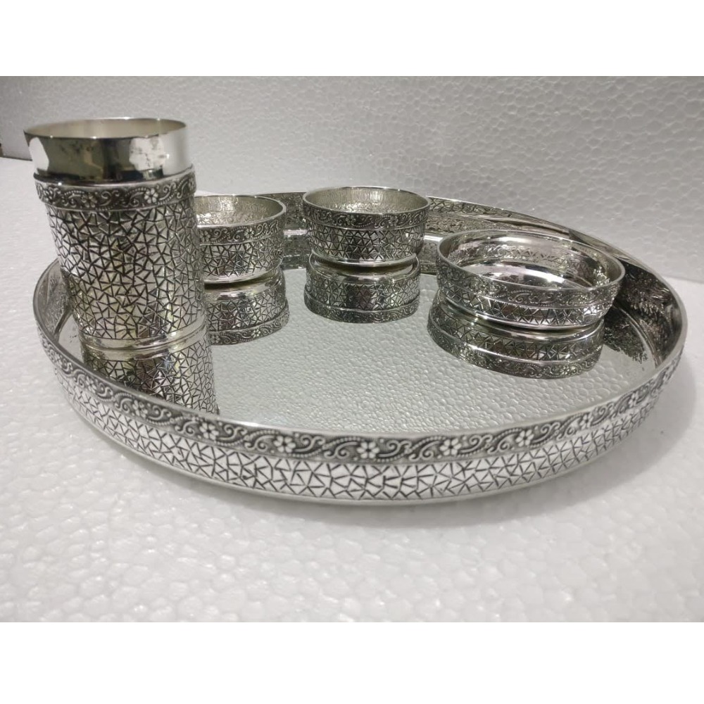 925 Pure Silver Designer Thali Set in Solid Work PO-153-02