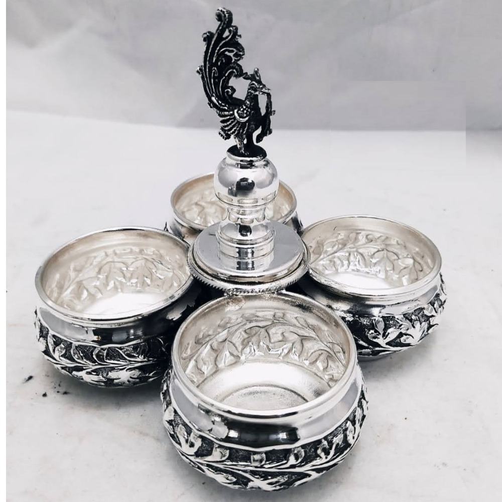 925 pure silver mayur kankavati in antique finish 4 cups po-246-01