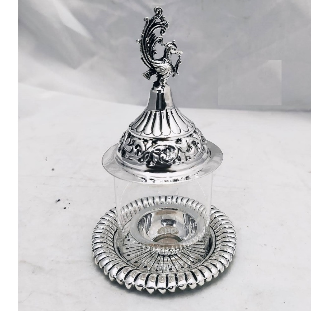 925 pure silver akhand jyot lamp with glass (Folding) po-143-01
