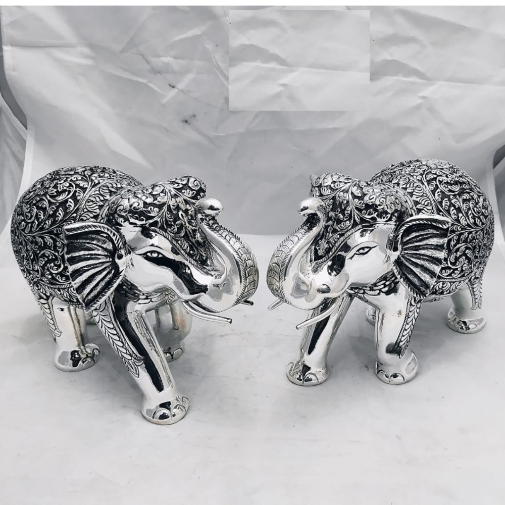 92.5 Pure Silver Elephant Pair With Raised Trunk PO-174-11