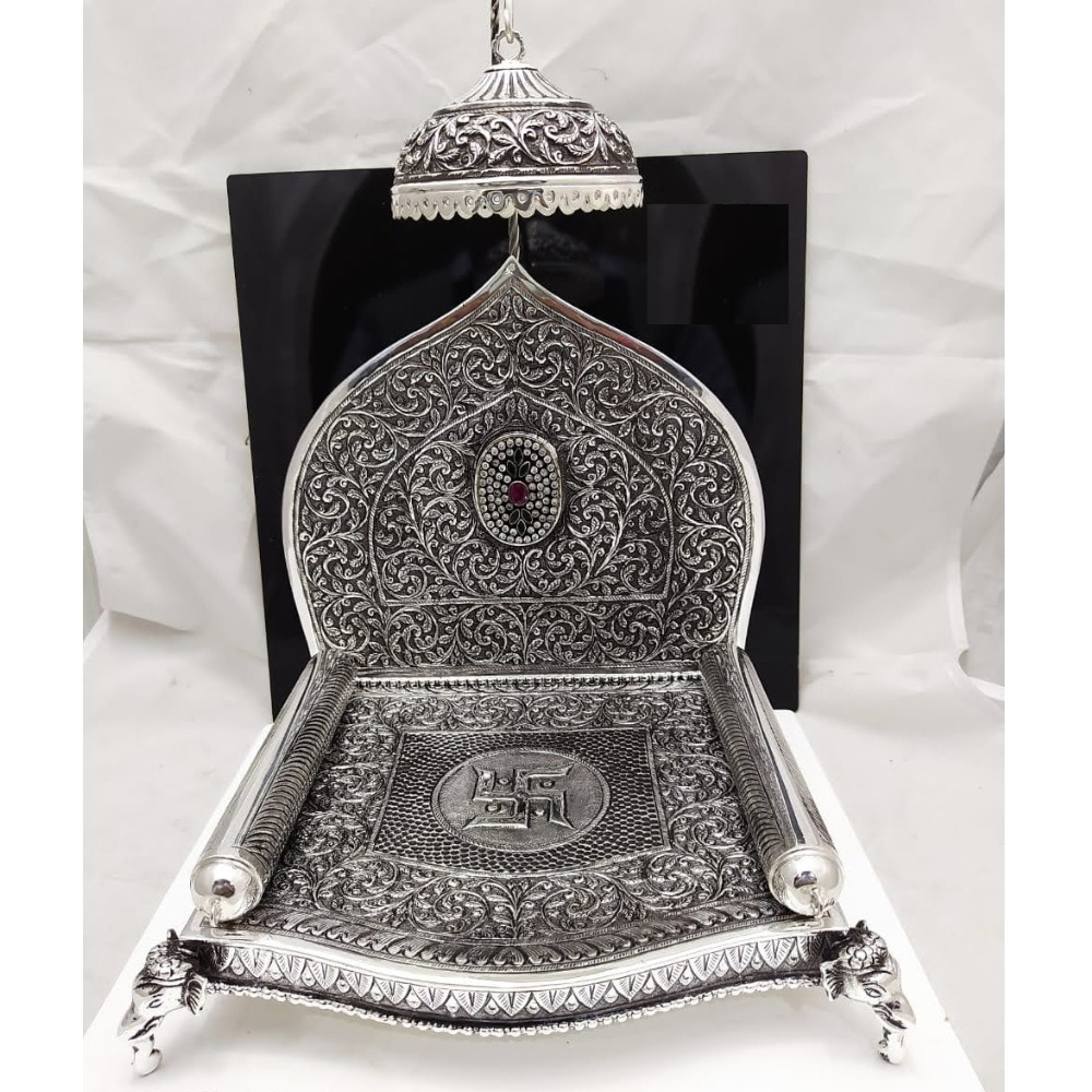 92.5 pure silver Solid antique singhasan with Gemstones  po-141-05