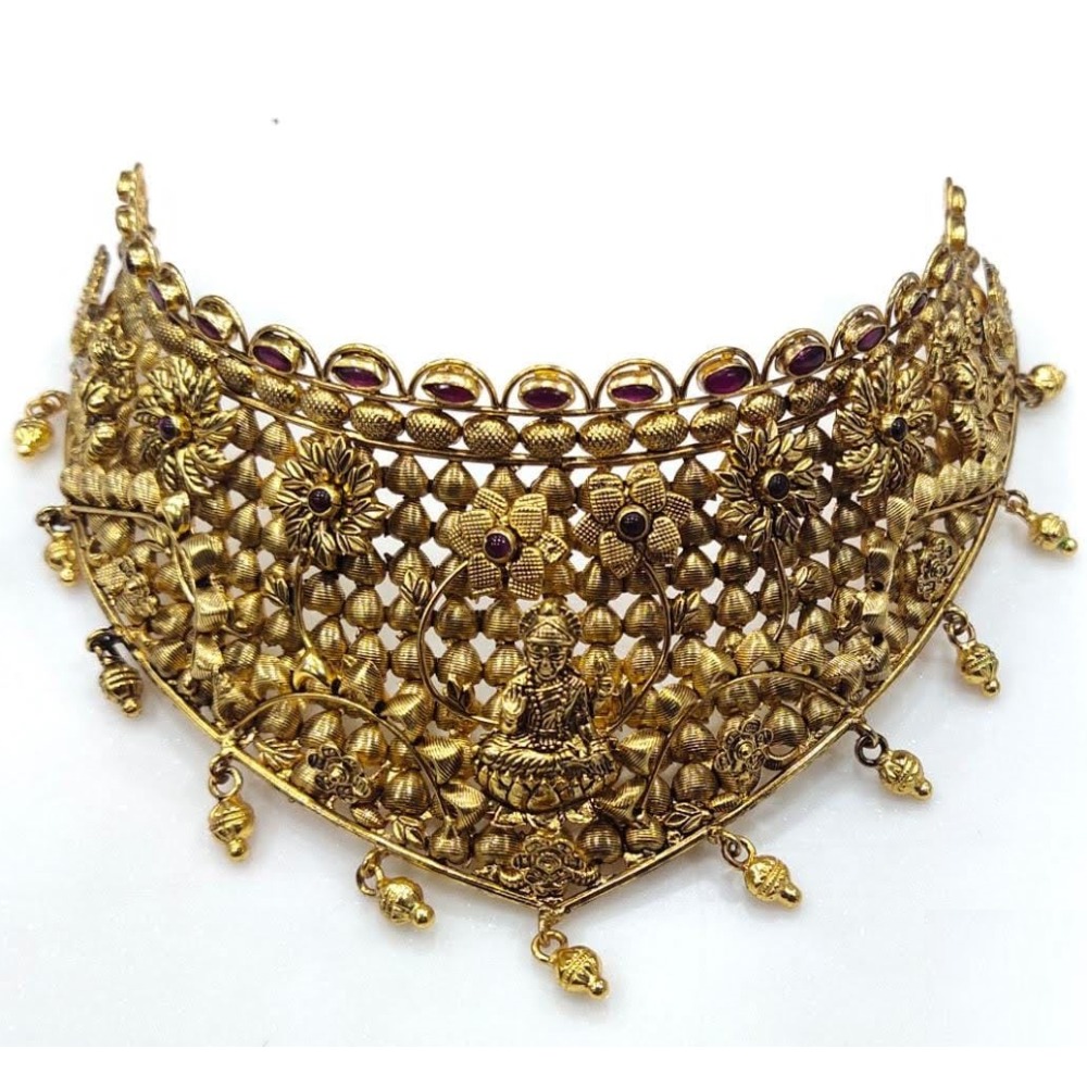 925 pure silver temple choker in golden polish pO-216-04