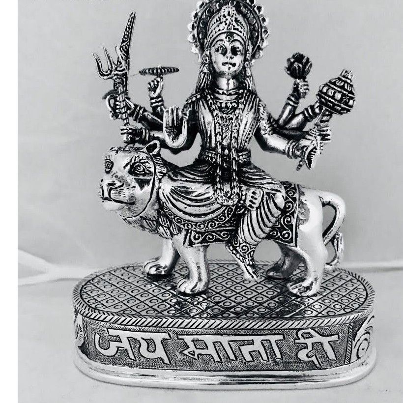 Pure silver exclusive antique finish idols sherawali mata po-174-12