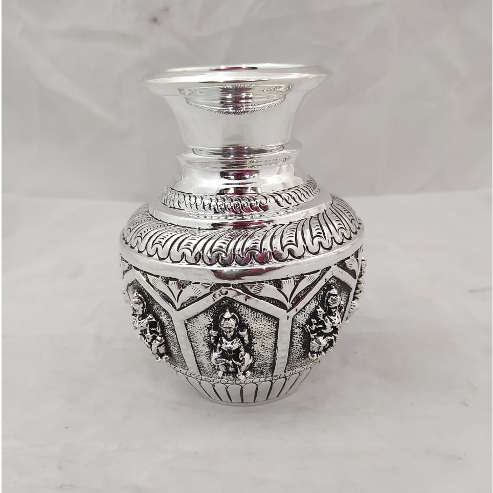 92.5 pure silver lakshmi vase in high embossing pO-168-02