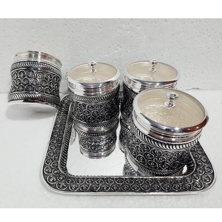 925 Pure Silver Dry Fruit Jar Set with Tray (For snacks) pO-151-01