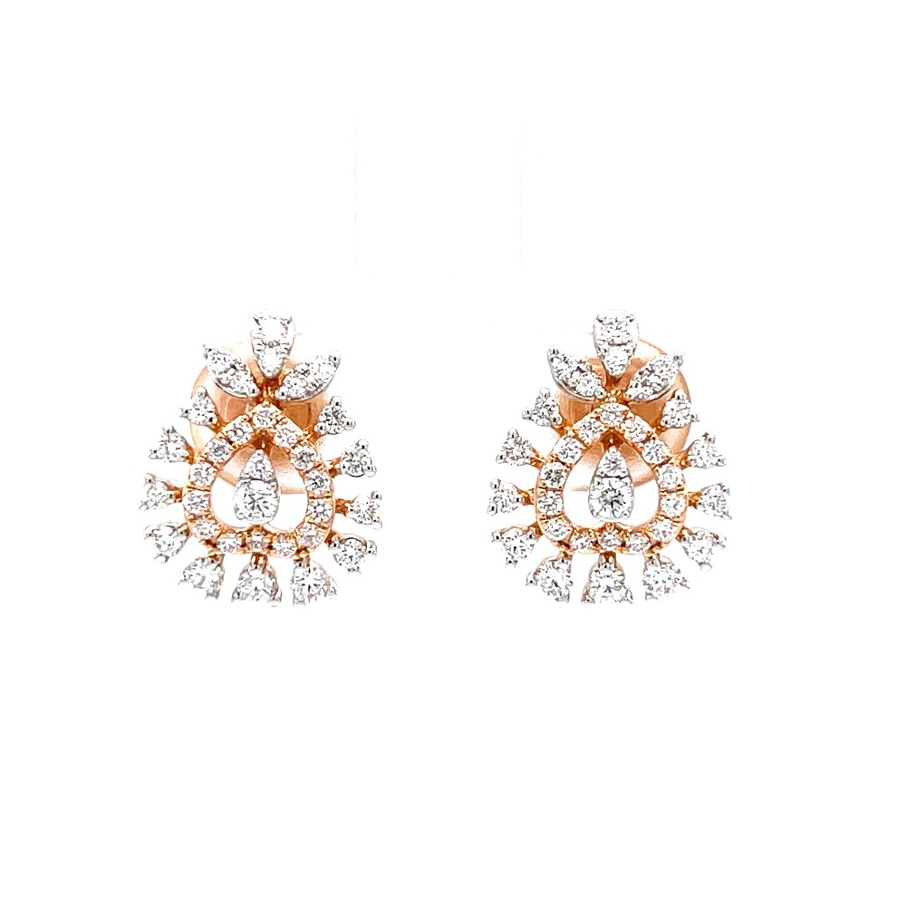 Heart with three prong setting in rose gold diamond stud