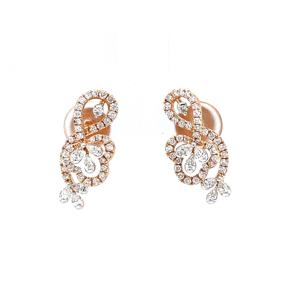 Fancy floral design stud for evening wear in rose gold
