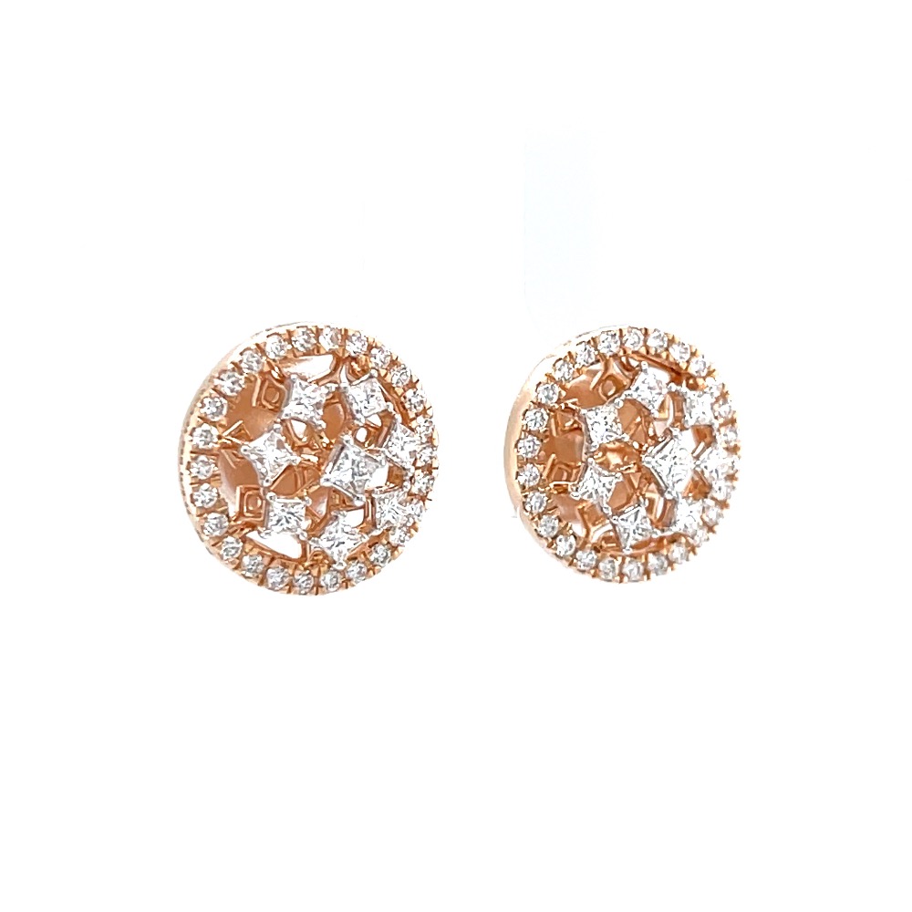 Star shaped diamond stud with a round bracket with princess cut - Image 2