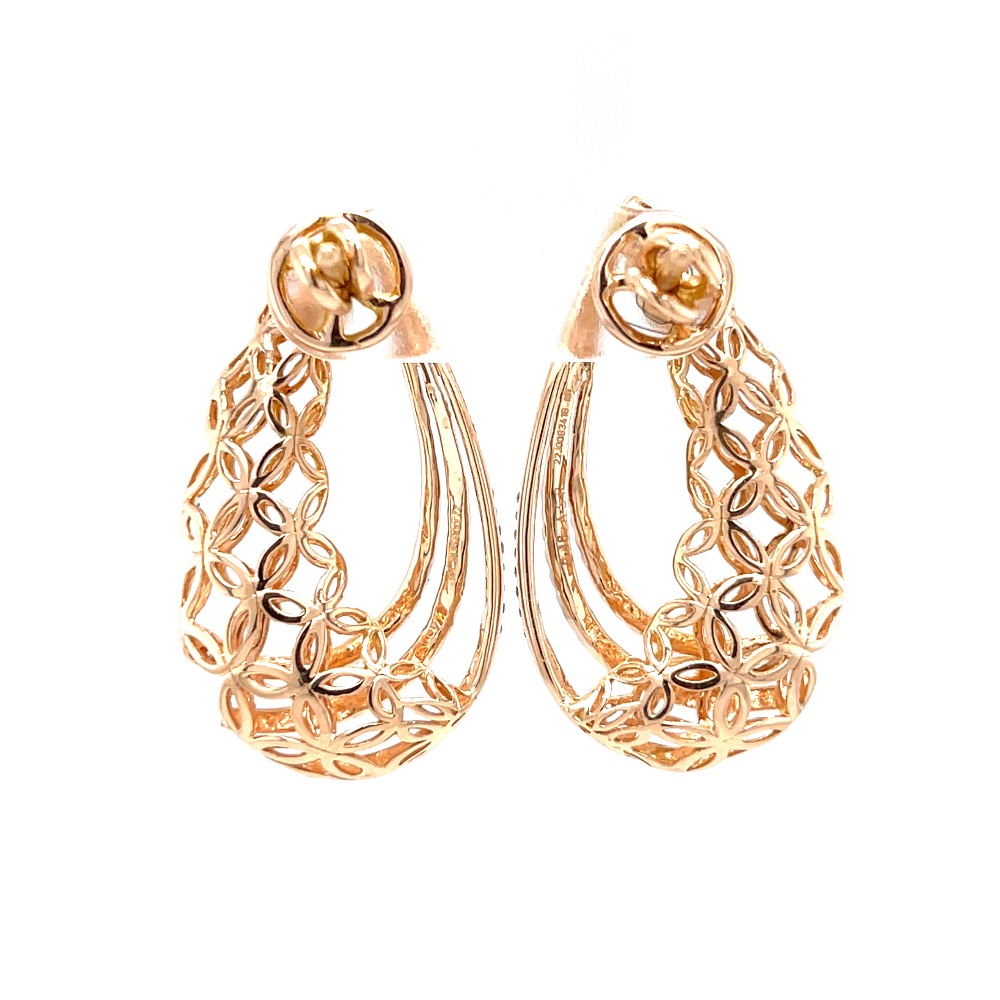 Floral gold cutout with three lines drop earrings 0top174 - Image 5
