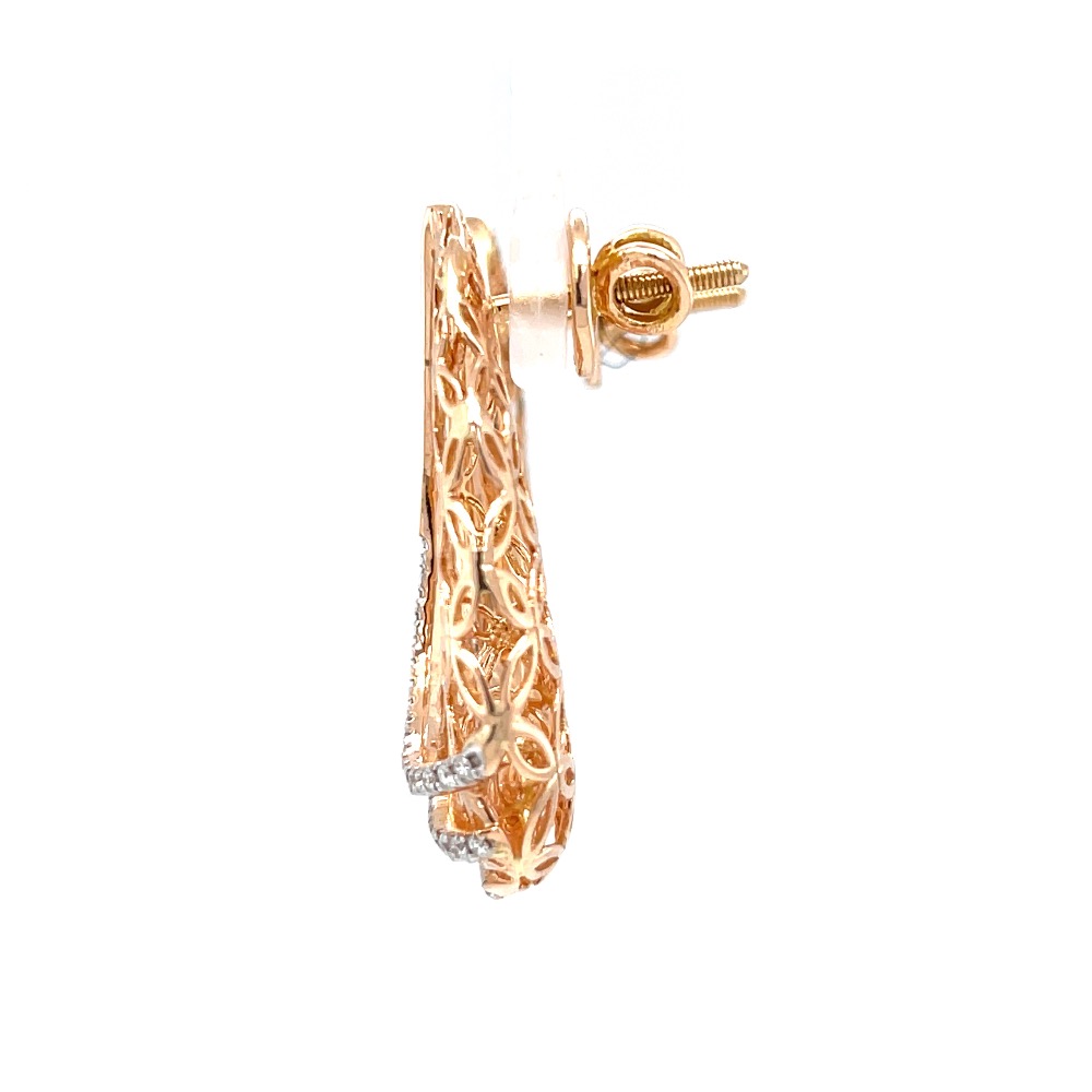 Floral gold cutout with three lines drop earrings 0top174 - Image 4