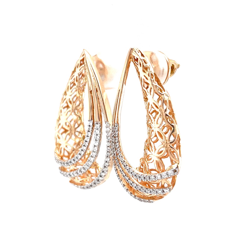 Floral gold cutout with three lines drop earrings 0top174 - Image 3