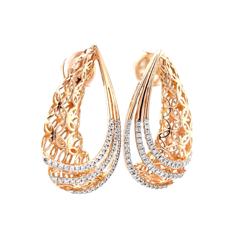 Floral gold cutout with three lines drop earrings 0top174 - Image 2