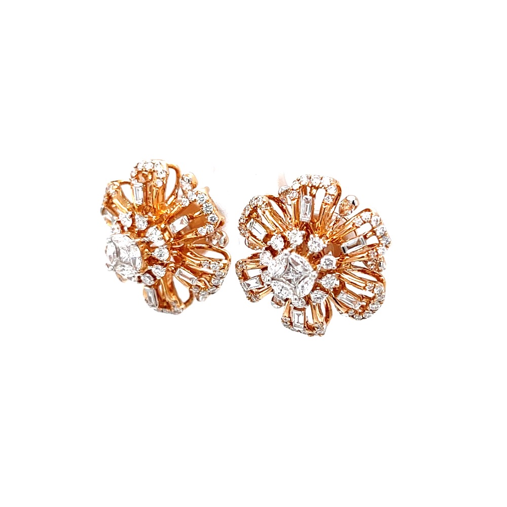 Floral tops with pressure set & baguettes in hallmarked rose gold - Image 3