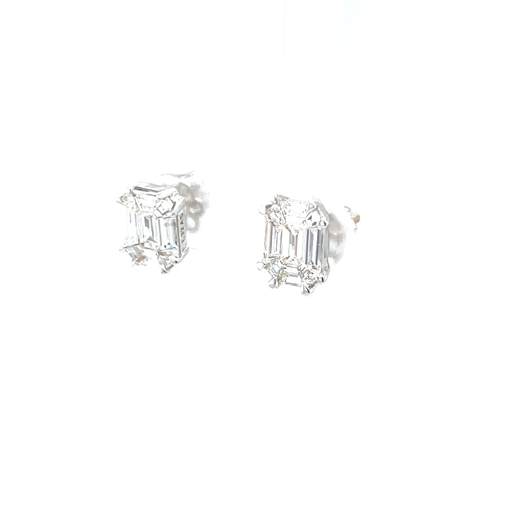 Emerald cut pressure set solitaire studs in white gold 0top43 - Image 3