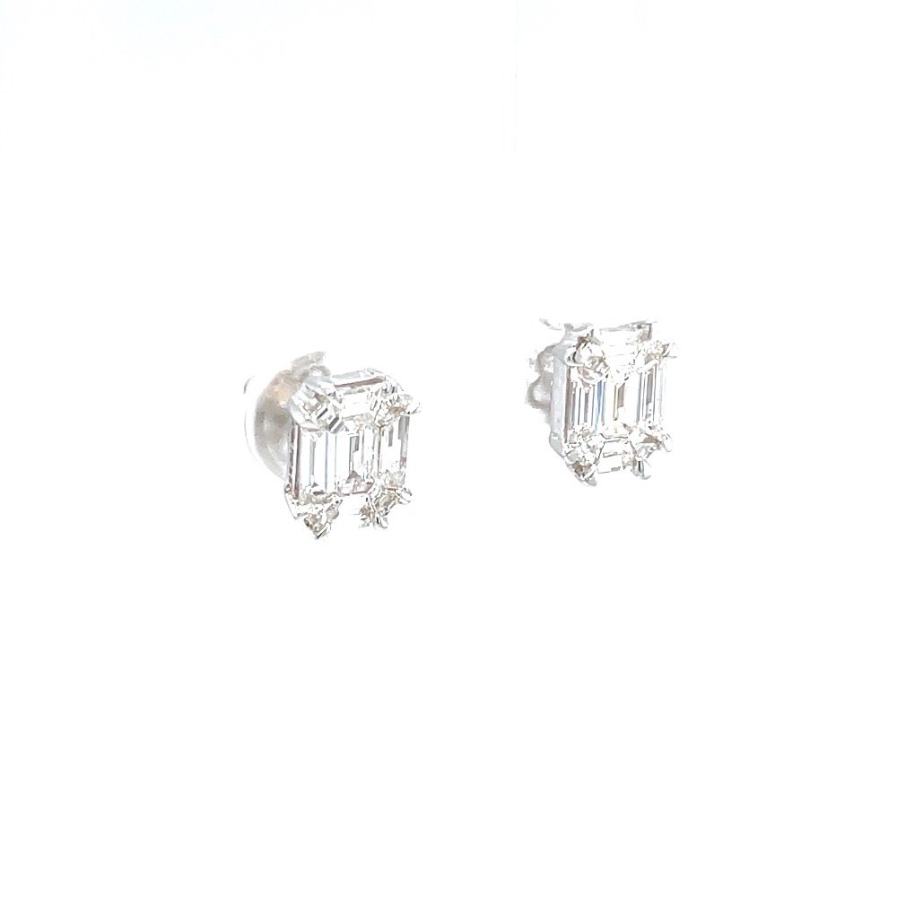 Emerald cut pressure set solitaire studs in white gold 0top43 - Image 2