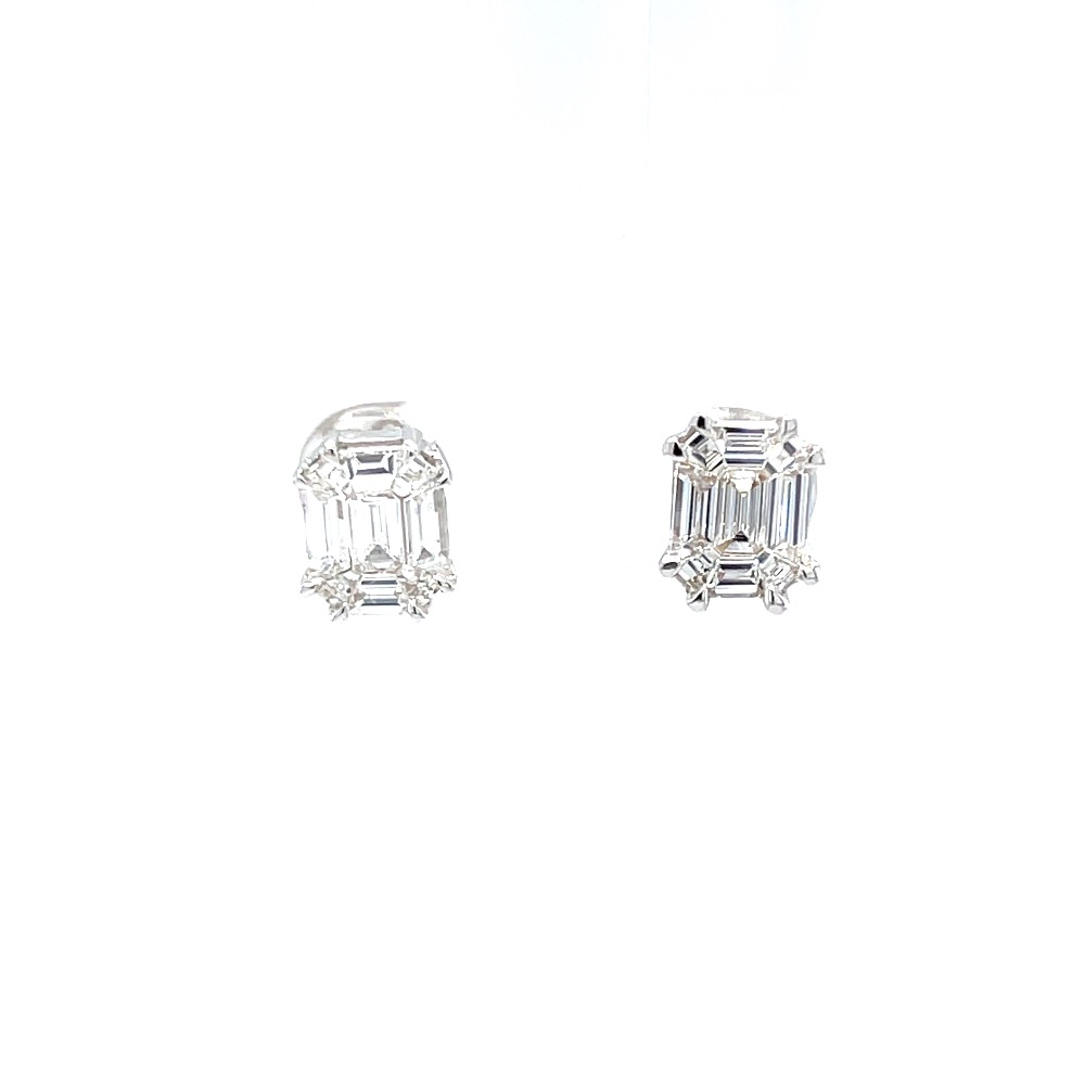 Emerald cut pressure set solitaire studs in white gold 0top43