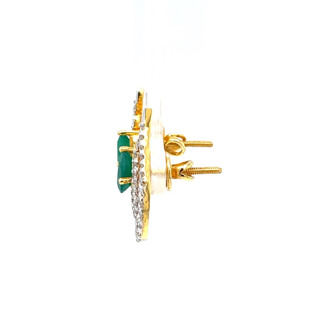 Green stone drop shape diamond earring in 14k yellow gold 9top93 - Image 4