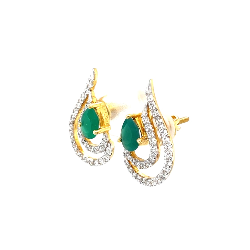 Green stone drop shape diamond earring in 14k yellow gold 9top93 - Image 3
