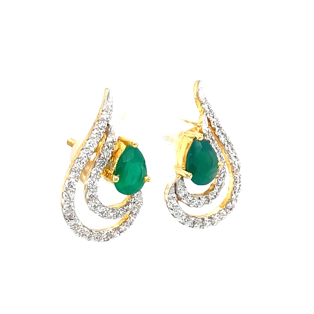 Green stone drop shape diamond earring in 14k yellow gold 9top93 - Image 2