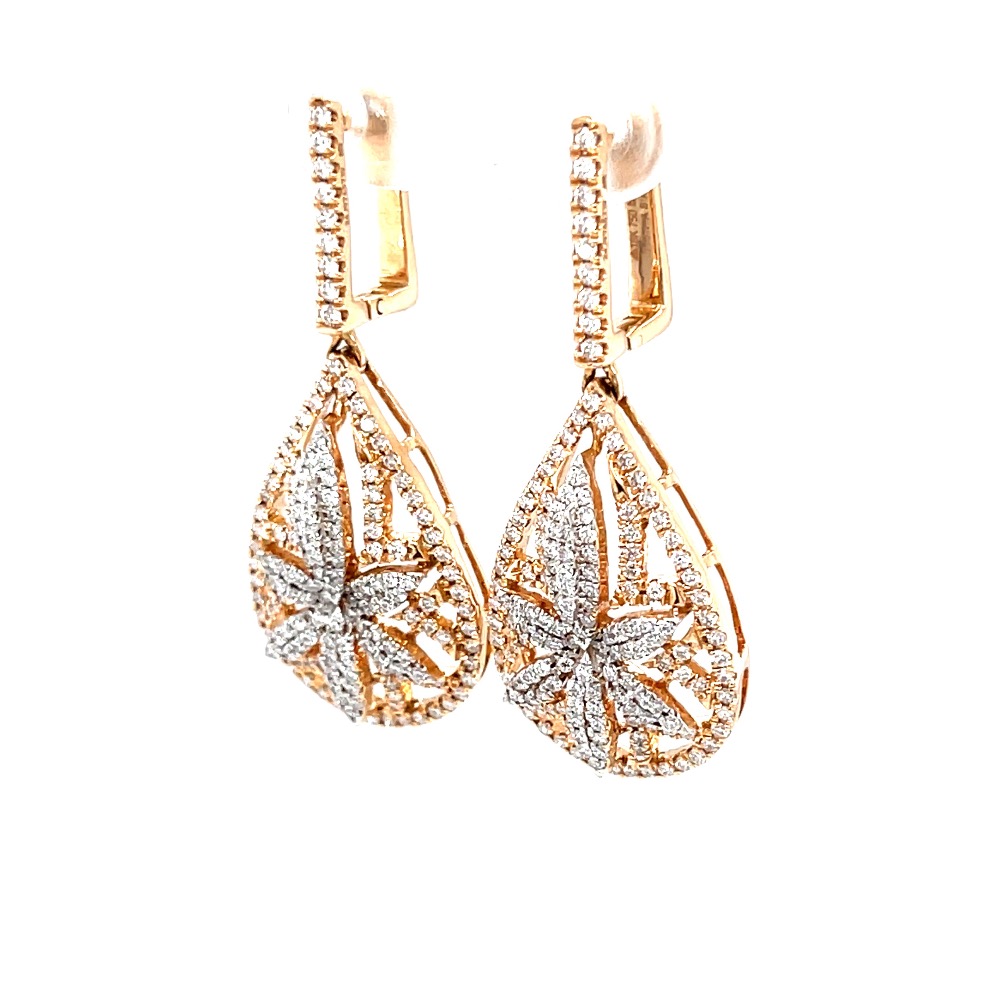 Six petal flower & drop diamond pendant in 18k rose gold 9top61 - Image 3