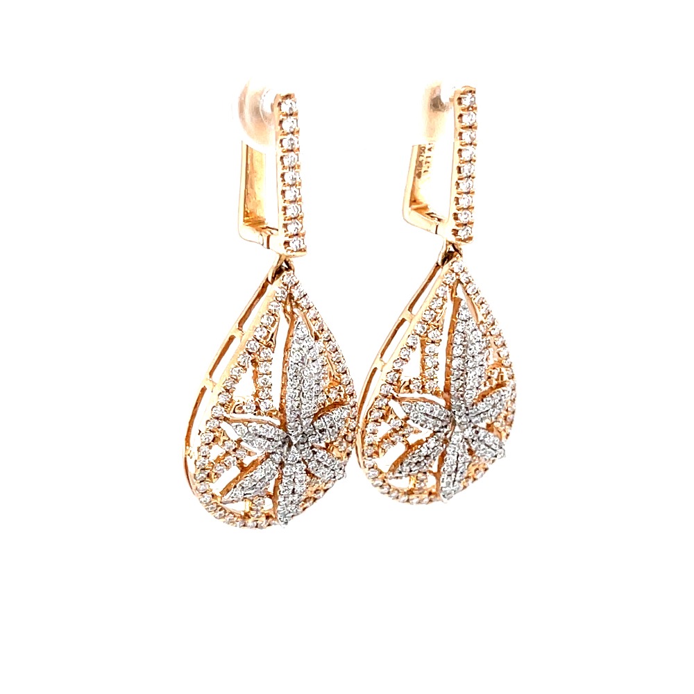 Six petal flower & drop diamond pendant in 18k rose gold 9top61 - Image 2